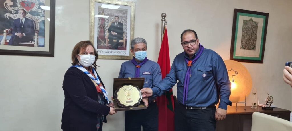 أثناء استقبال السيدة عواطف حيار للسيد عمرو حمدي الأمين العام للمنظمة الكشفية العربية وممثلي "الجامعة الوطنية للكشفية المغربية".